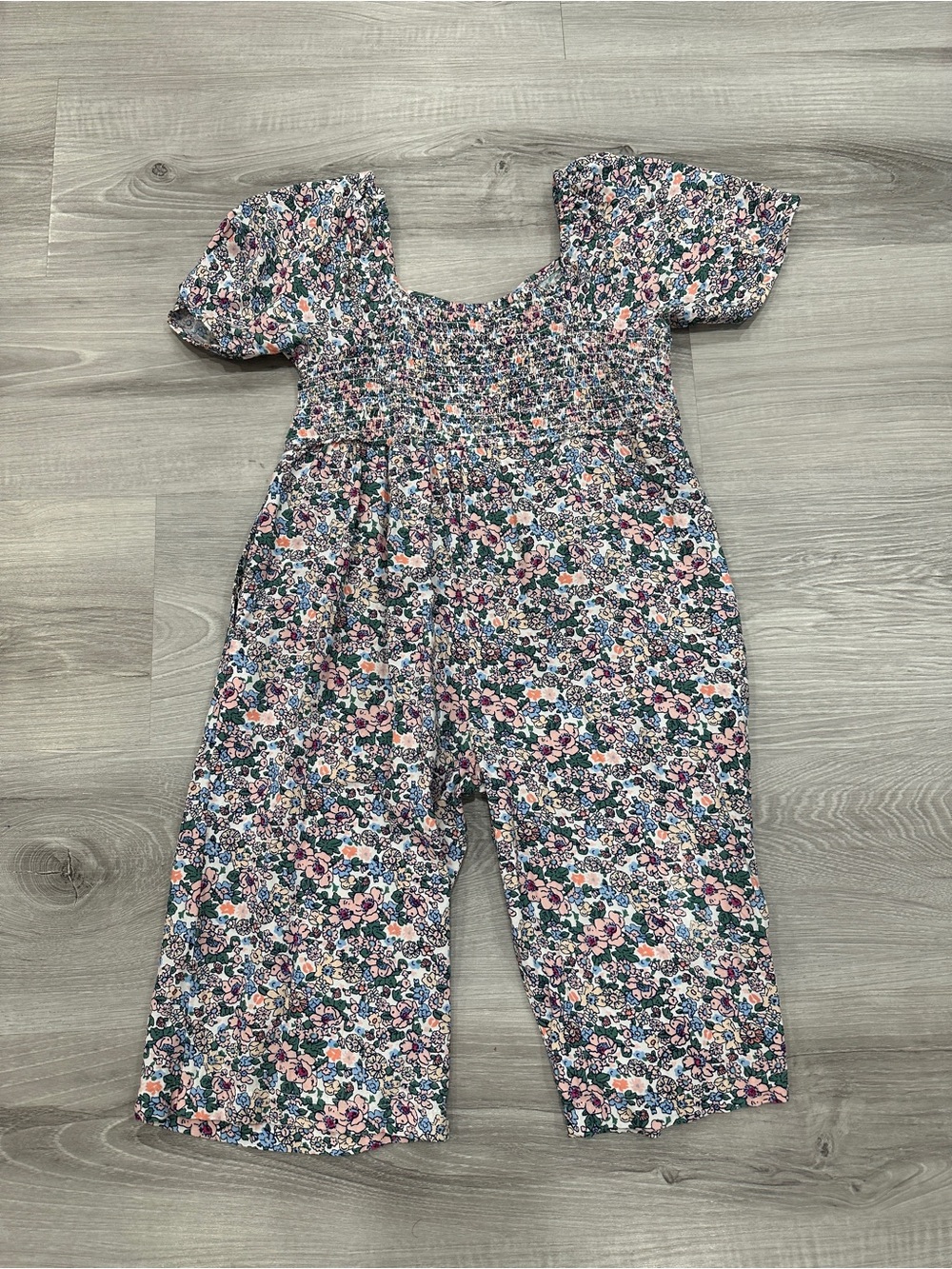 Girls Floral Smocked One-Piece Bodysuit - Pink & Blue